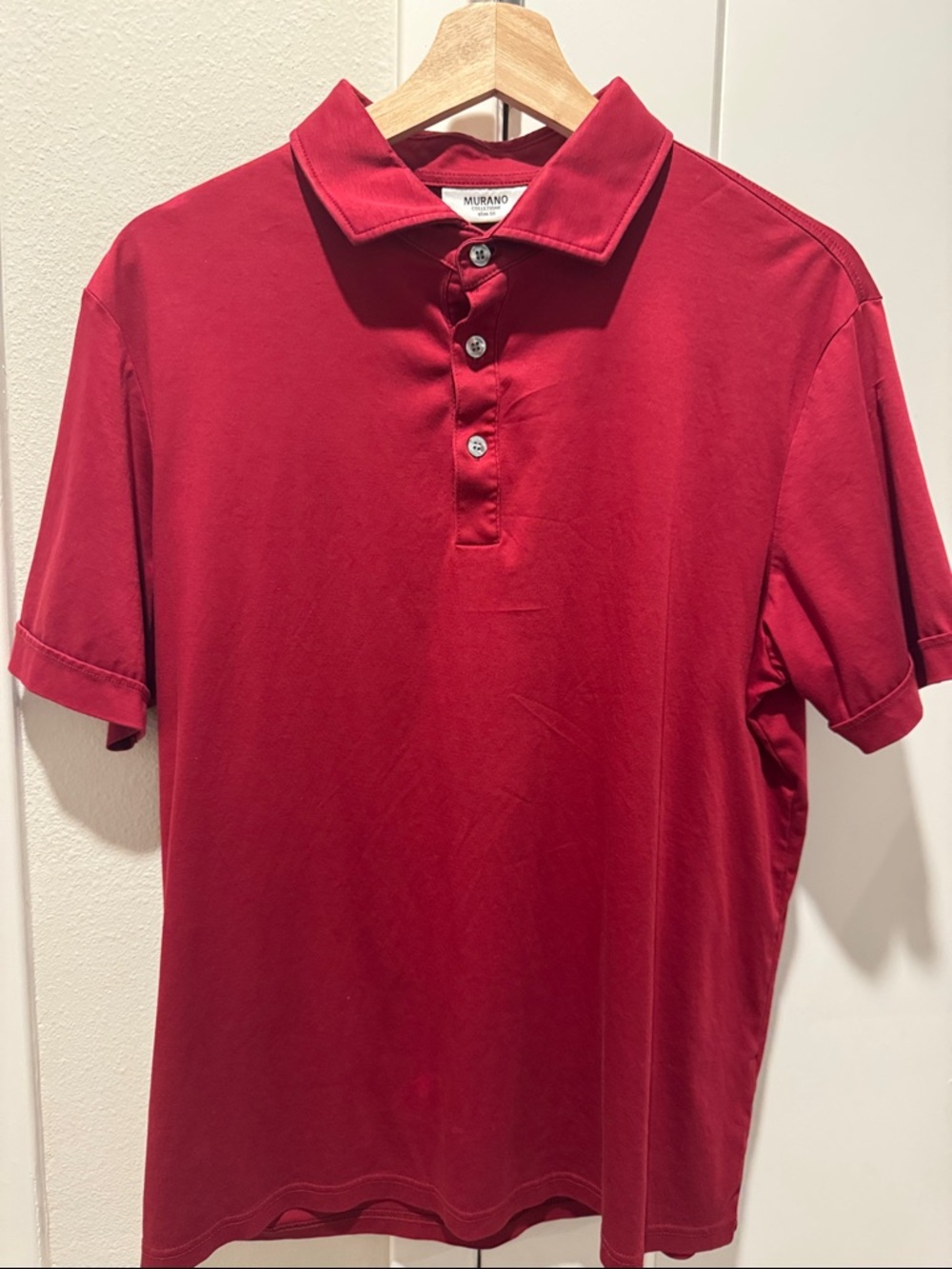 Murano Men's Crimson Red Polo with Three-Button Placket